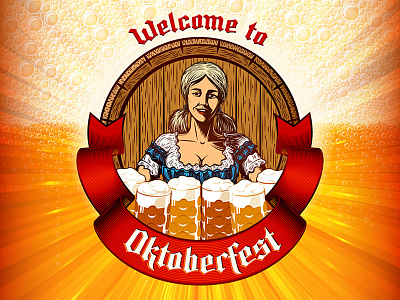 Banner Oktoberfest Girl Beer Glass Mug Background