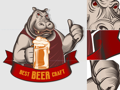 Hippopotamus Beer Glass Thumb Emblem Engraved Ink