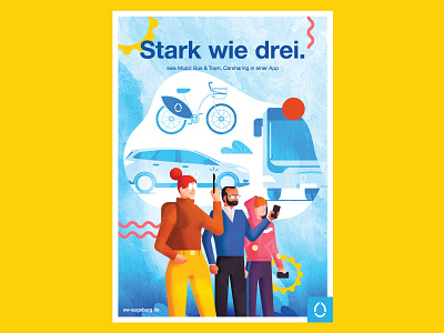SWA Carsharing app for the city of Augsburg, Germany. advertising app art direction branding character design germany graphic design illustration illustrator photoshop poster poster art swa transportation transportation app vectors