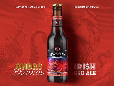 HBCo. Irish Red Ale "Ondas Bravías" beer branding brewers brewing crafted beer graphic design hbco honduras illustration irish red ale logotype national anthem
