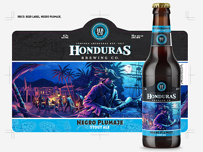 HBCo Beer label, Negro Plumaje beer bottlecap brandmarks brewery brewing craft beer glass graphics honduras honduras brewing hops vectors