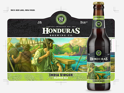 HBCo Beer label, India Virgen beer branding brewers brewing crafted design graphic honduras illustration logotype national anthem