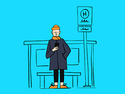 Bus Stop app apps bus stop illustration illustrations language man phone procreate sketch sketchapp