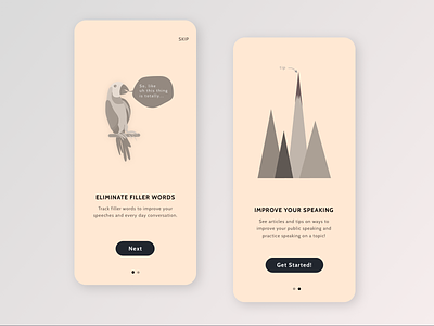 Speaking App Onboarding Screens android app design illustration ios mobile mountains onboarding parrot ui