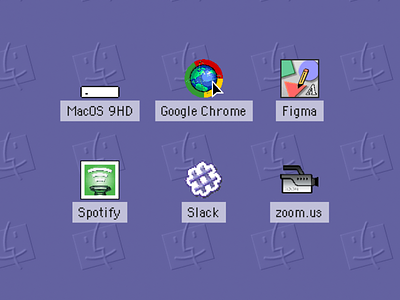(mac)OStalgia Icons figma figmadesign google chrome icons mac os mac os 9 macintosh macos macos9 retro retrotech slack spotify ui ui design ux ux design vintage zoom
