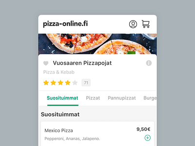 Pizza-Online - Mobile Restaurant Menu animation finland finnish food food app food ordering interaction interaction animation interaction design menu mobile web mobile website ordering pizza online pizza online.fi suomi