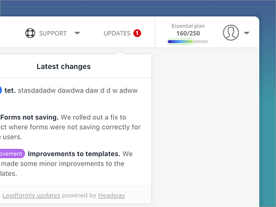 Updating and informing dropdown information notification progress updates