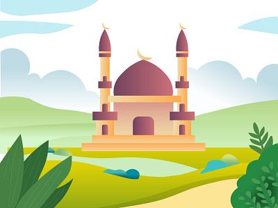 a Mosque adobe adobe illustrator architecture art design flat design gradient illustration mosque ui ux vector web