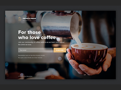 Newsletter subscription page coffee email capture minimal typography ui