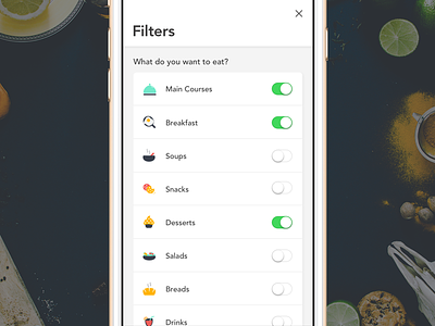 Food Filter app delivery detail filter food food icon ios11 iphone mobile startup ui ux
