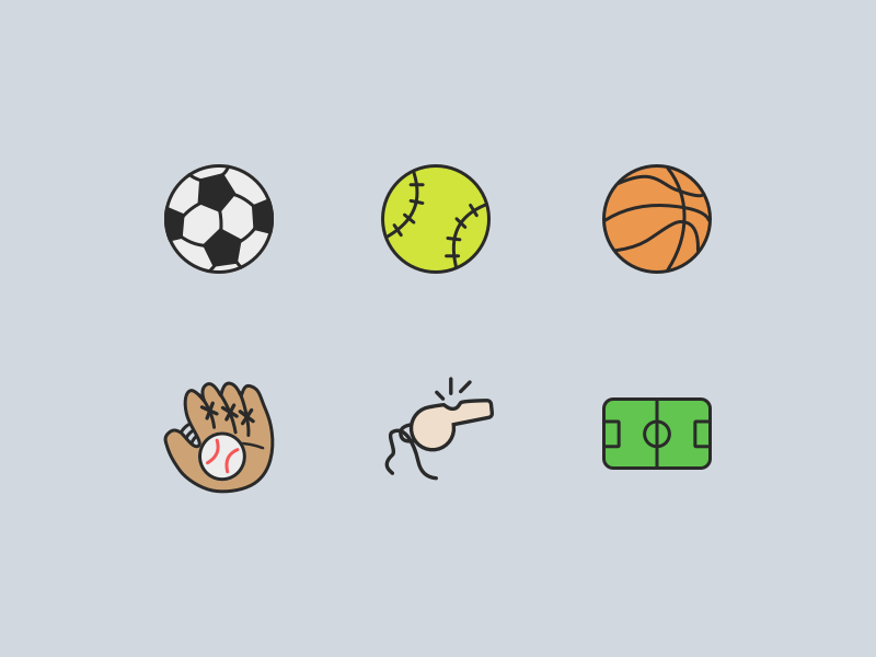 Sports Icons coloured icons football icon set icons outline set sketch sports sports icon ui ux volleyball