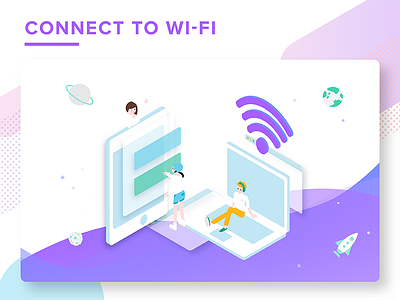 Wi-Fi Network Page internet isometric illustration network people space wi fi