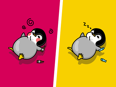 Penguins 2d brand branding cartoon comic drunk friend graphic icon mascot pet sleep