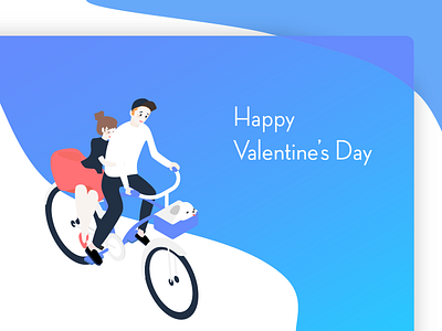 Valentine's Day bike couple graphic illustration love ride valentine