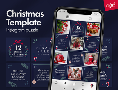 Christmas Instagram puzzle template blue christmas design festive holiday instagram instagram christmas instagram post instagram puzzle instagram puzzle template instagram template post template puzzle social media socialmedia template winter xmas