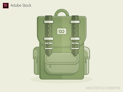 Travel backpack Icon Flat Design front view adventure backpack bag buckle flat green icon isolated object symbol travel trip