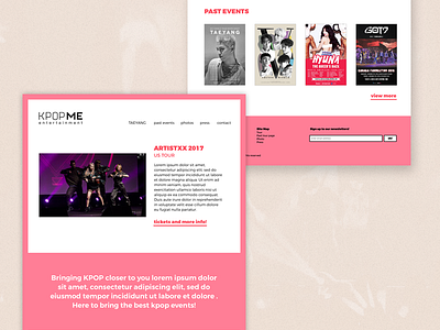 KpopMe website creative homepage kpop landing page pink ui web website