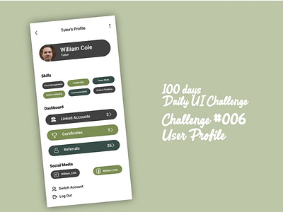 User Profile 100 days app beginner branding dailyui design illustration ui vector