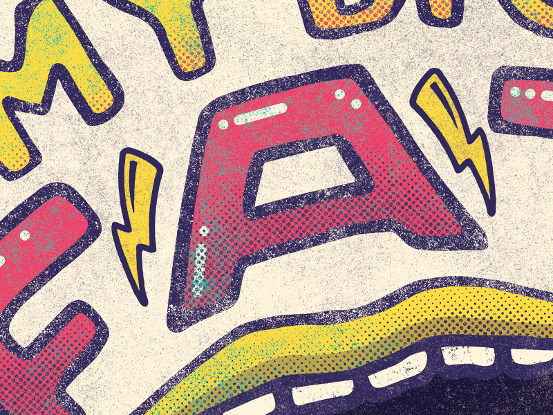 Fat Type poster halftone lightning hand letter