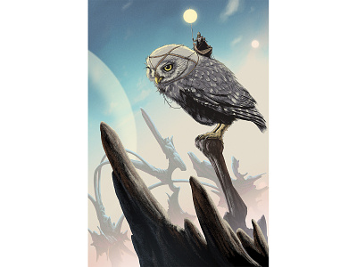 The Solar Rider animal character fantasy landscape moebius owl roger dean sci fi sky soy