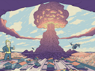Fallout 4 bomb city explosion fallout game landscape mondo mountains nuclear sky