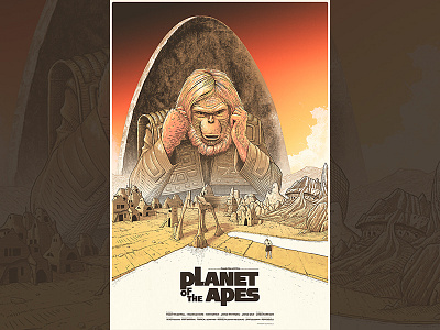 Planet of the Apes apes chair city clouds film lake monkey path planet screen print village