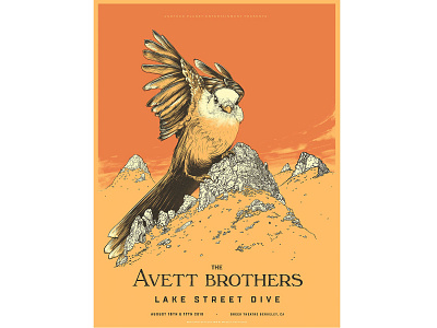 The Avett Brothers bird clouds colorful gig poster illustration landscape mountains poster sci fi screen print sky sun