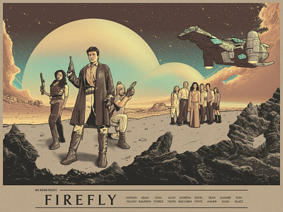 Firefly characters clouds desert flat landscape sci-fi ship spaceship