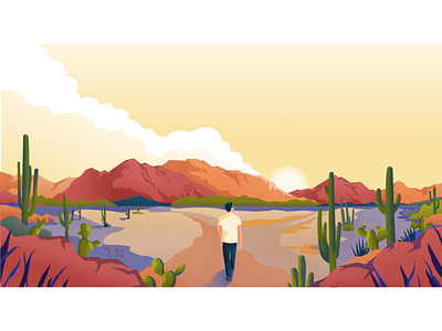 Sunrise arizona cactus clouds colors desert illustration landscape light material noise sun sunrise vector