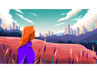 Change the future character city cityview colors girl illustration landscape material nature noise vector