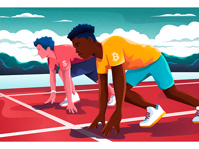 Fiat VS. Crypto character colors crypto currency fiat illustration noise runners sport vector