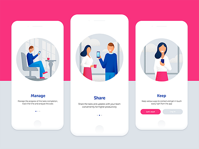 Onboarding Illustrations app character colors design google illustration material mobile onboarding screen welcome