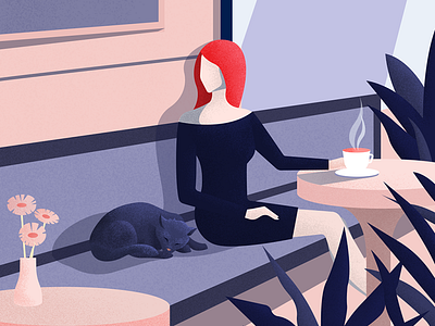 The City of Cats cafe cat character coffee editorial girl graphic illustration light material noise