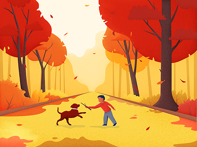 Fall autumn character dog editorial graphic illustration material noise park