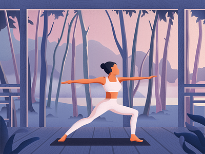 Warrior charachter colors editorial girl illustration landscape material noise sport vector yoga