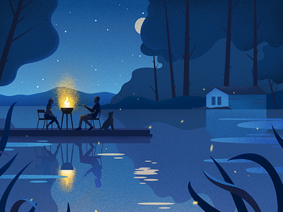 Moon River business campfire colors illustration landscape night noise two vector