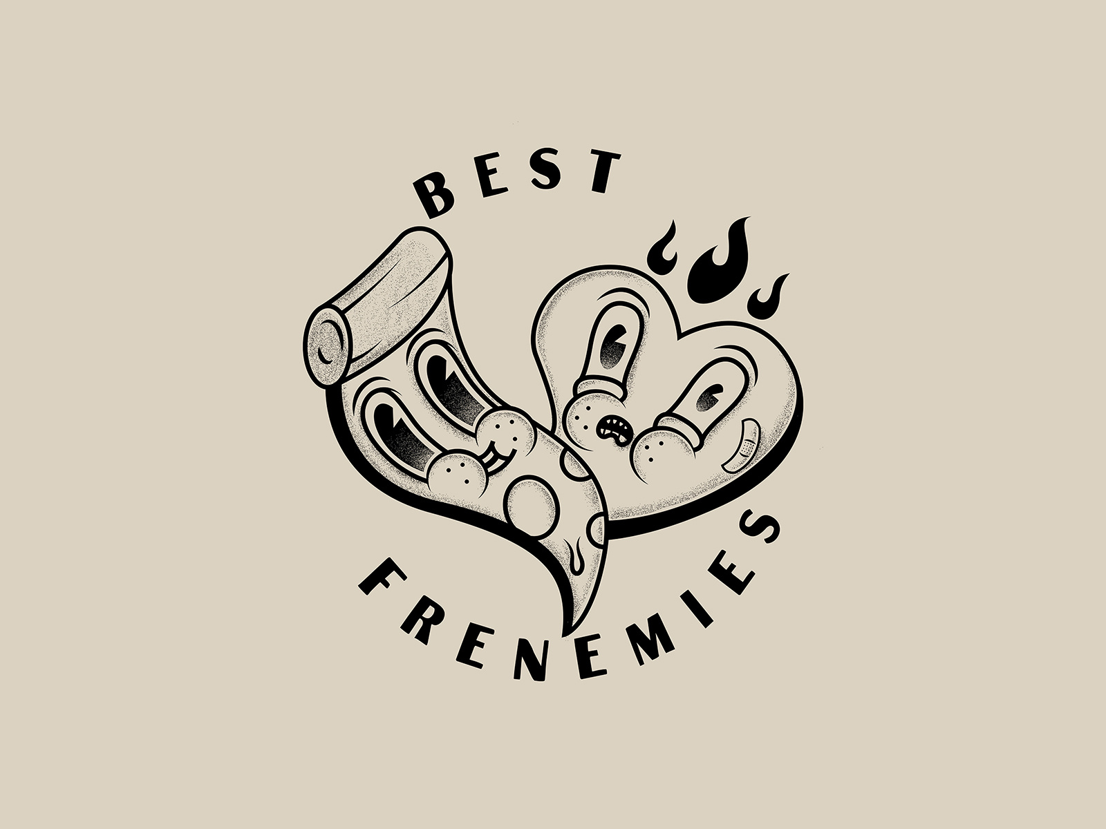 Best Frenemies best friends classic coronavirus cute design funny funny character heart heartburn illustration illustrator old cartoon pizza