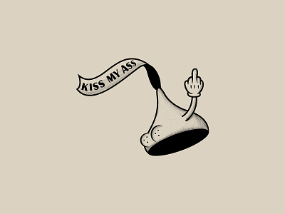 Kiss My Ass ass classic cute design funny funny character gloves hershey kiss illustration illustrator kiss middle finger old cartoon sticker stipple