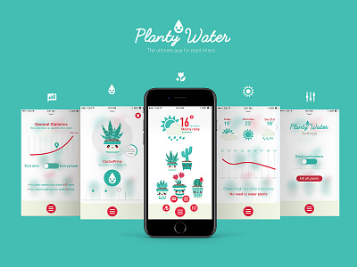 Planty Water - App concept app application cactus design design app icon illustraion interactive logo plants ui ui design uiux user interface ux weather weather app