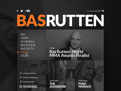 Bas Rutten Site black landing page mixed martial arts mma orange web web design website