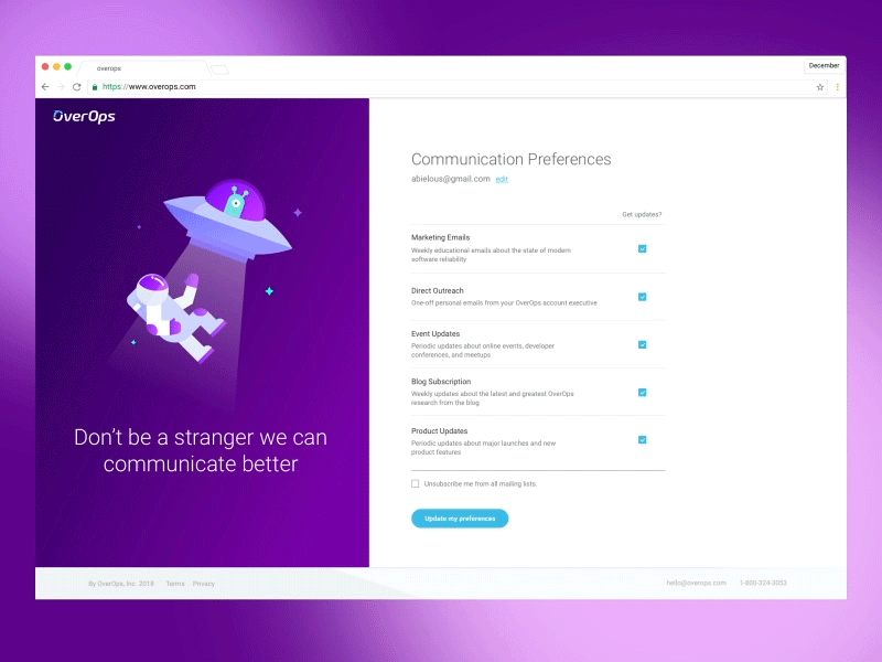 OverOps Unsubscribe Page design illustration ui ux