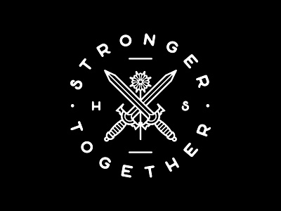 Stronger Together apparel badge flower heartsupport illustration logo merch shield sword