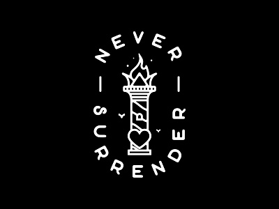 Never Surrender II apparel badge heartsupport illustration lighthouse logo merch monoweight torch