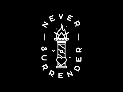 Never Surrender II apparel badge heartsupport illustration lighthouse logo merch monoweight torch