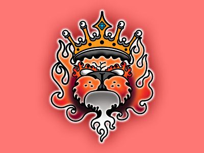 FLAMING LEO crown fire flames illustraion king leo lion vector