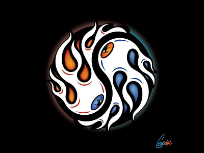 EYES OF YING YANG eye eyes fire flames illustration vector ying yang yingyang