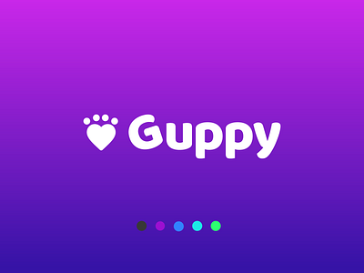 Guppy Mobile App Logo app branding design guppy logo logo design paw pets purple vector
