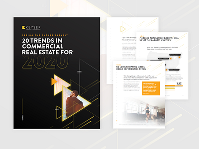 Ebook 20 Trends in Commercial Real Estate for 2020 commercial real estate ebook ebook cover ebook design ebook layout map trends triangle yellow