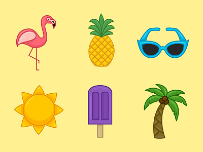 Tropical Icons flamingo icons palm tree pineapple popsicle sun sunglasses tropical vector