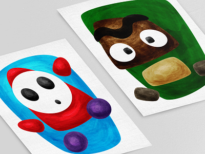 Baddies abstract deconstructed gamer games goomba illustration nintendo painting shy guy super mario bros vector video game watercolor